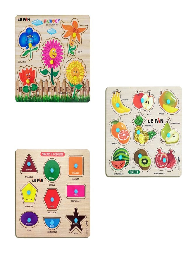 Lefan® Kids Fort Pre Nursery Educational Jigsaw Puzzles for Adults Kids Learning Toys Kit Board Game 3 pcs Set of Flower Fruits & Shapes & Colours Educational Toy - Image 1